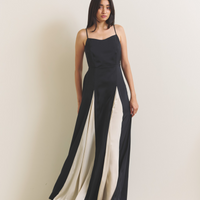 Rich Satin Bloom dress / 墨(black)