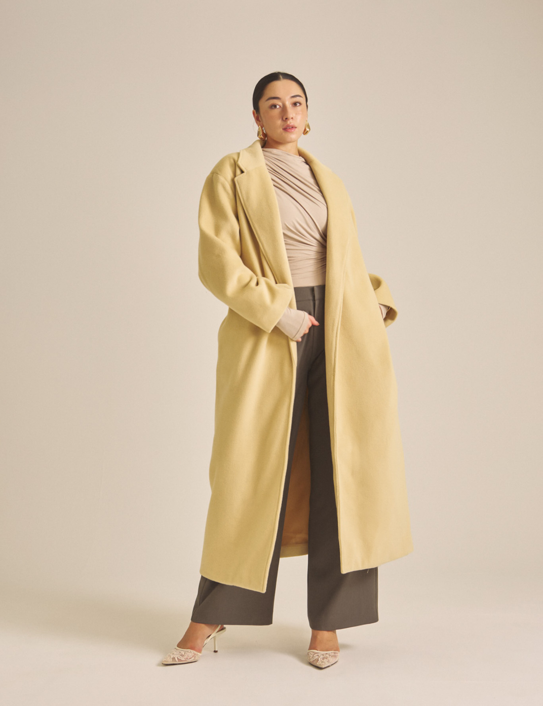 【11月中旬発送】Elegant Kimono Long Coat / 蜂蜜色(yellow)