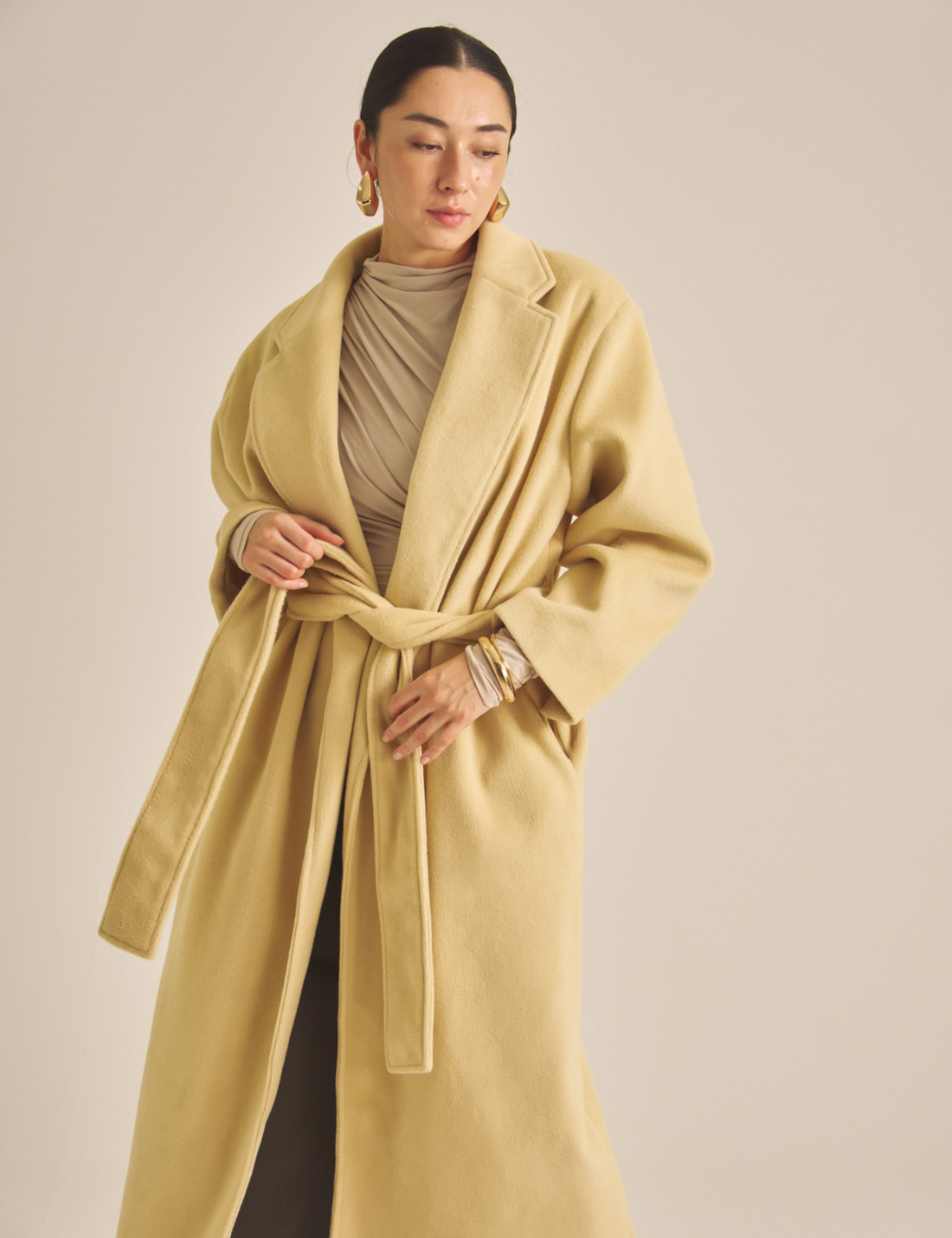 【11月中旬発送】Elegant Kimono Long Coat / 蜂蜜色(yellow)