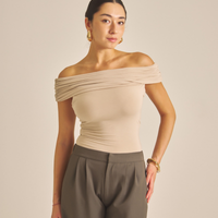 Elegant Draped Padded Top / 亜麻色(greige)