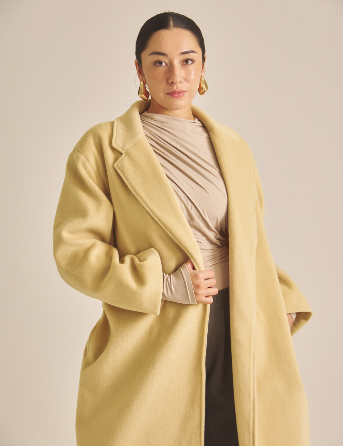 【11月中旬発送】Elegant Kimono Long Coat / 蜂蜜色(yellow)