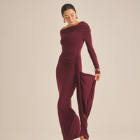 Elegant Draped Padded Dress / 葡萄茶(burgundy)