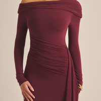 Elegant Draped Padded Dress / 葡萄茶(burgundy)