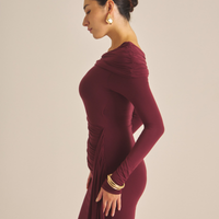 Elegant Draped Padded Dress / 葡萄茶(burgundy)