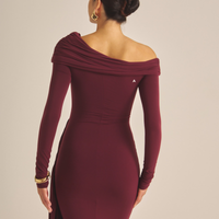 Elegant Draped Padded Dress / 葡萄茶(burgundy)