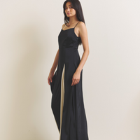 Rich Satin Bloom dress / 墨(black)