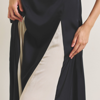 Rich Satin Bloom dress / 墨(black)