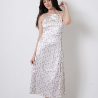 floral slit satin dress