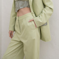 oriental linen straight pants / 若葉(light green)