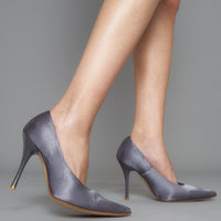 satin wrapped style up heels