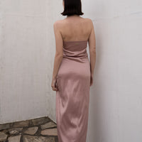 choker rich satin dress / 紅梅 (dark pink)