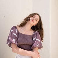 two way silky balloon sleeve top / 薄墨(gray)