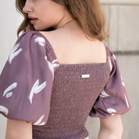 two way silky balloon sleeve top / 薄墨(gray)