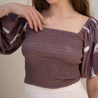 two way silky balloon sleeve top / 薄墨(gray)