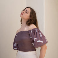two way silky balloon sleeve top / 薄墨(gray)