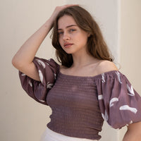 two way silky balloon sleeve top / 薄墨(gray)