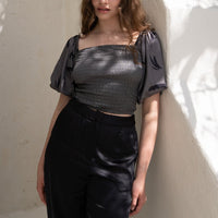 two way silky balloon sleeve top / 薄墨(gray)