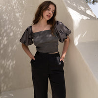 two way silky balloon sleeve top / 薄墨(gray)