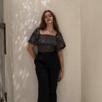 two way silky balloon sleeve top / 薄墨(gray)