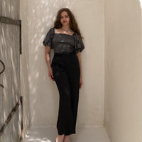 two way silky balloon sleeve top / 薄墨(gray)