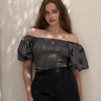 two way silky balloon sleeve top / 薄墨(gray)