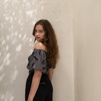 two way silky balloon sleeve top / 薄墨(gray)