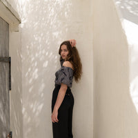 two way silky balloon sleeve top / 薄墨(gray)