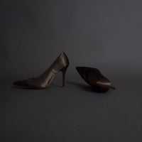 satin wrapped style up heels