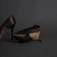 satin wrapped style up heels