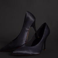 satin wrapped style up heels