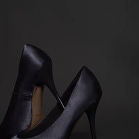satin wrapped style up heels