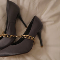 satin wrapped style up heels