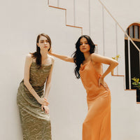 elegant satin dress / 松葉(green)