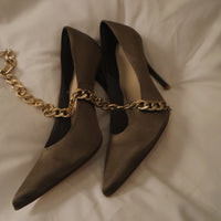 satin wrapped style up heels / 松葉(khaki)