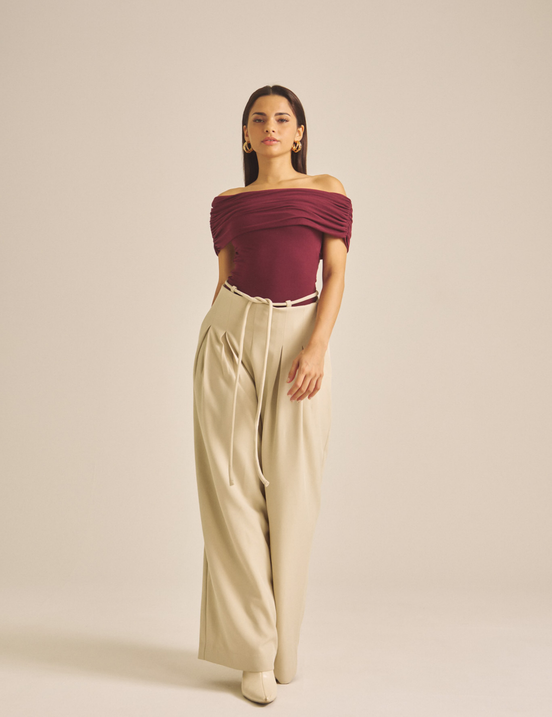 Elegant Draped Padded Top / 葡萄茶(burgundy)
