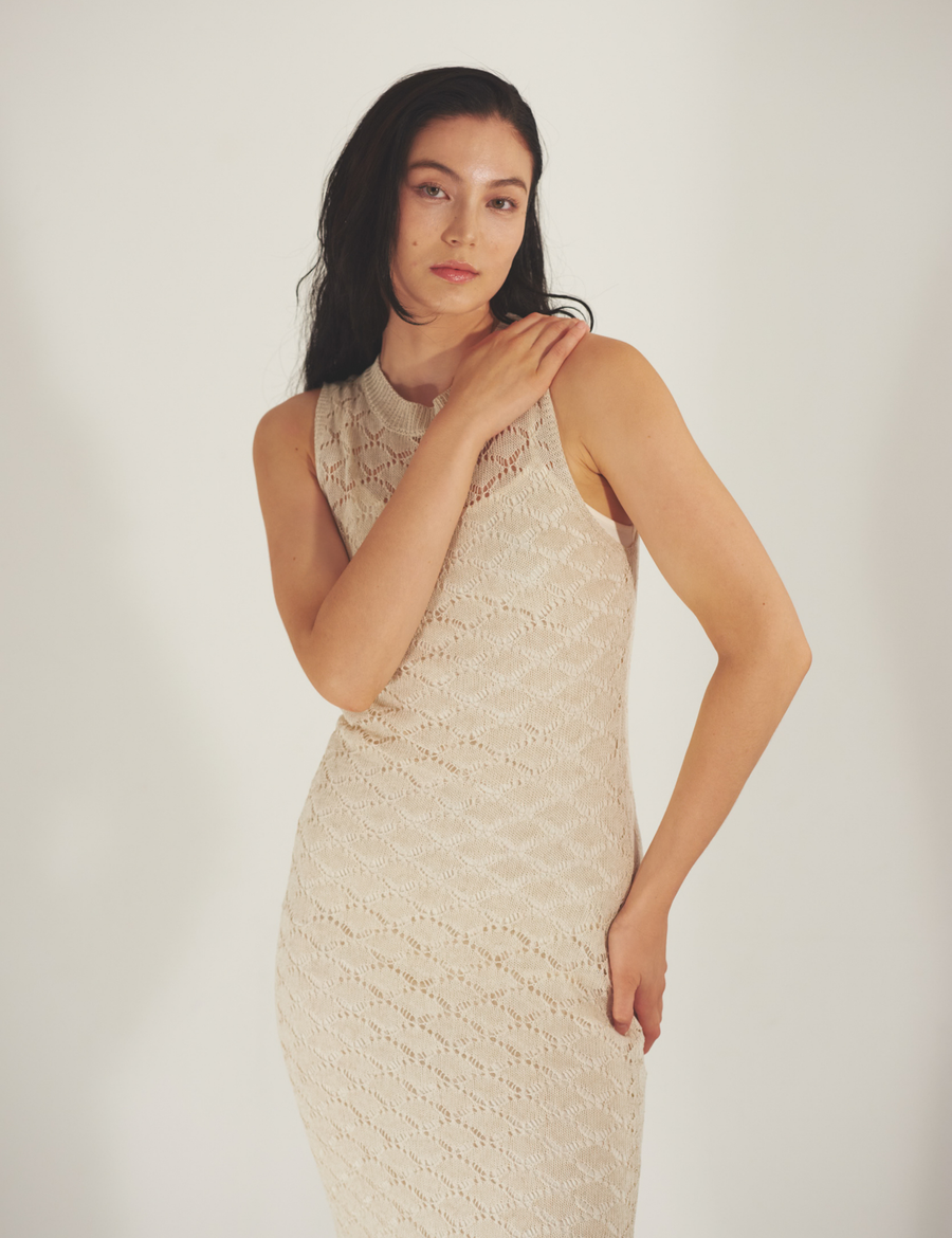 Ocean Breeze Elegant Knit Dress / 胡粉(off white)