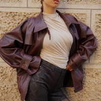【10月中旬発送】Vegan leather city jacket / 葡萄茶(burgundy)
