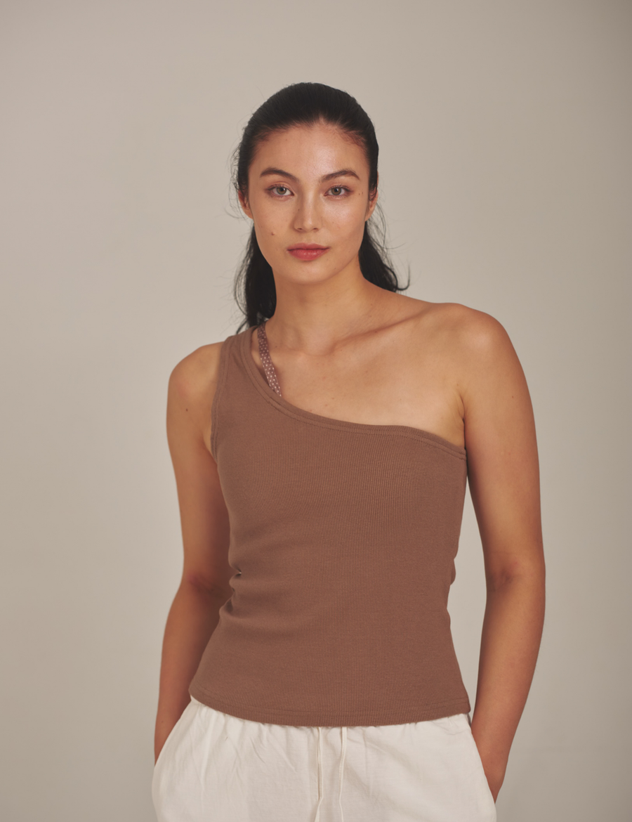 asanoha shoulder tank / brown