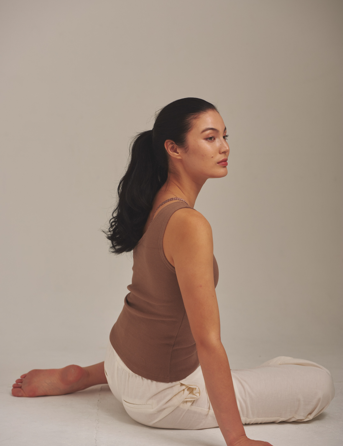asanoha shoulder tank / brown