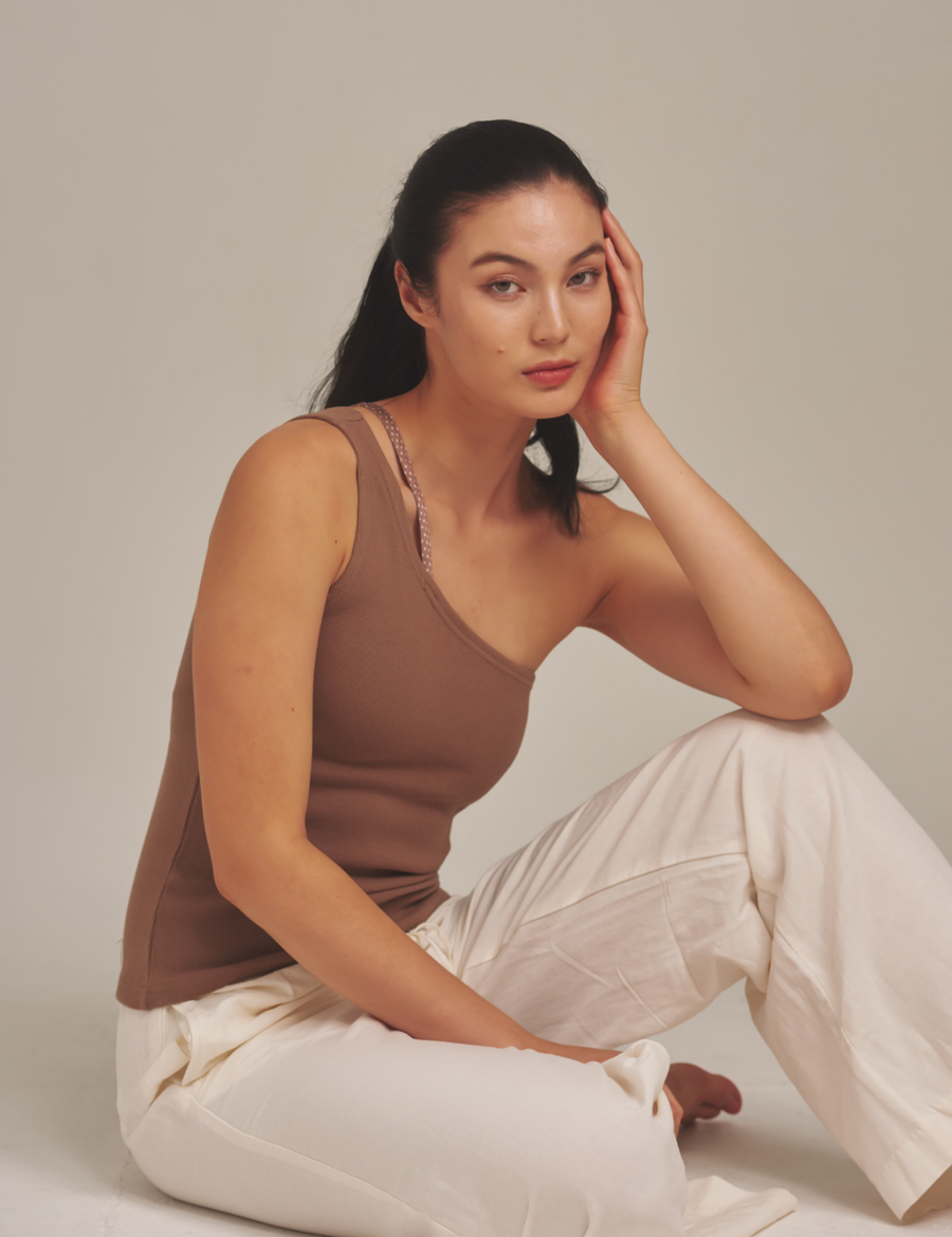 asanoha shoulder tank / brown