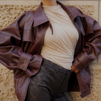 【10月中旬発送】Vegan leather city jacket / 葡萄茶(burgundy)