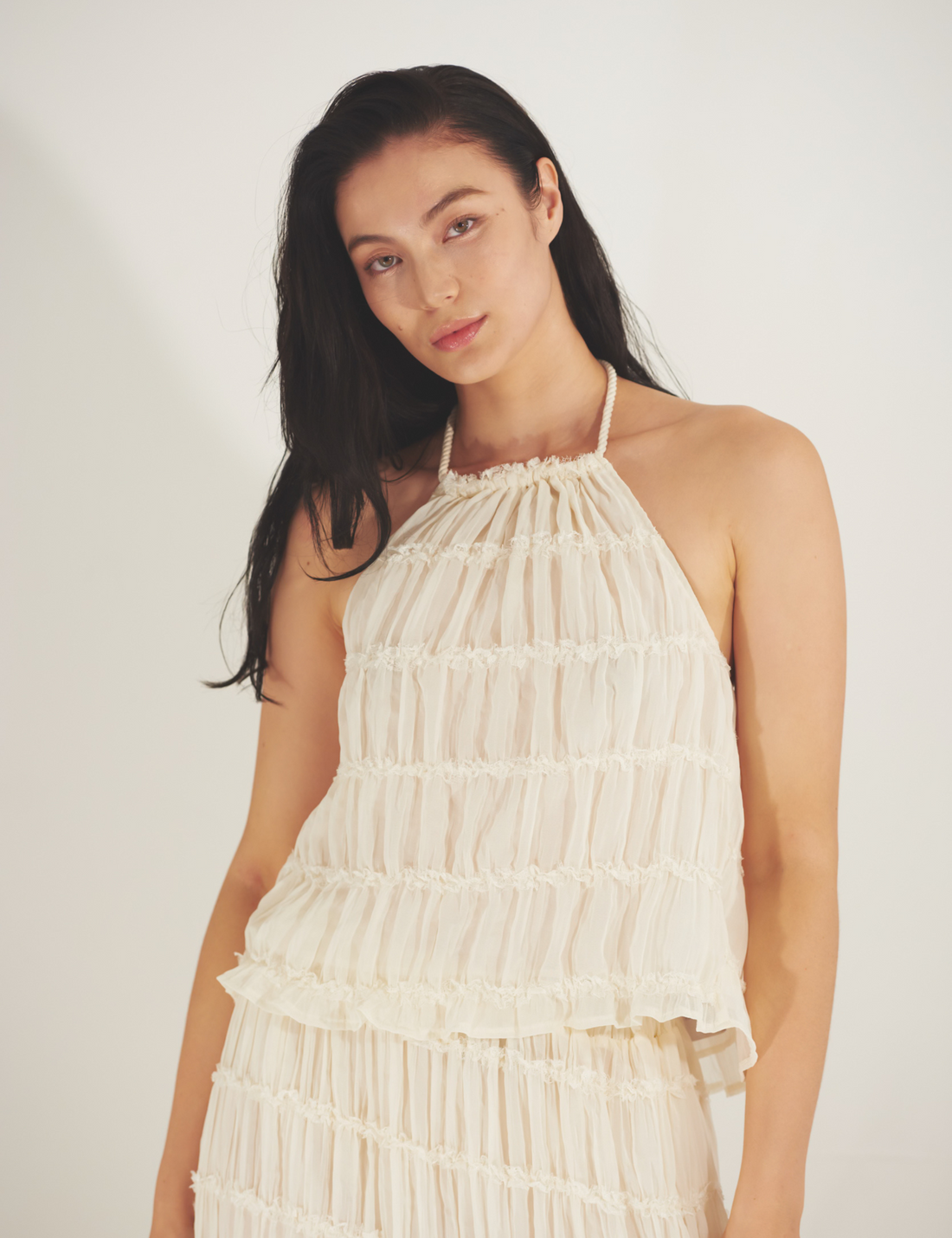 Ocean Breeze Elegant  Chiffon Top / 胡粉(off white)