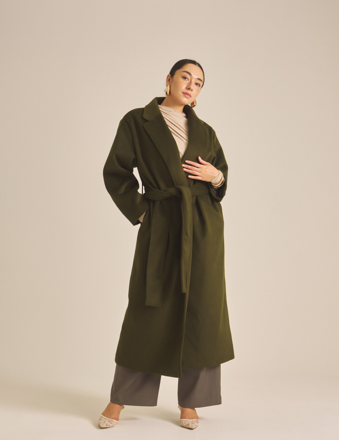 【11月中旬発送】Elegant Kimono Long Coat / 抹茶色(matcha)
