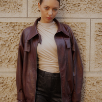 【10月中旬発送】Vegan leather city jacket / 葡萄茶(burgundy)