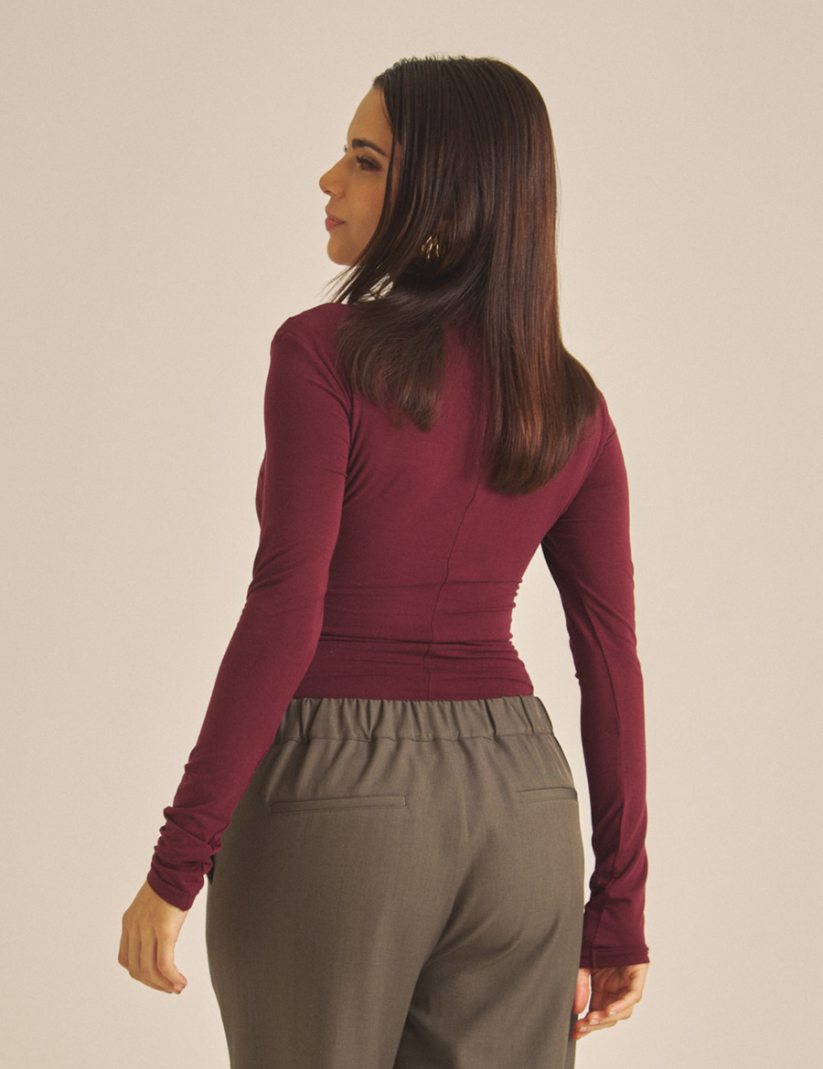 Elegant Draped Padded Long Sleeve / 葡萄茶(burgundy)