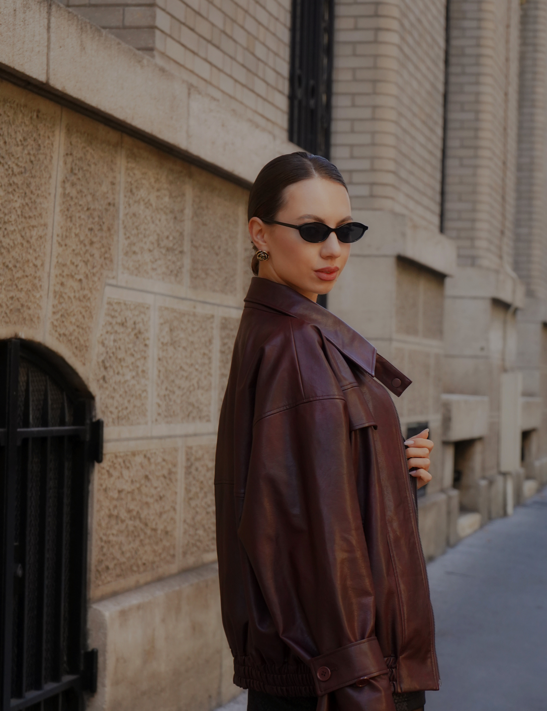 【10月中旬発送】Vegan leather city jacket / 葡萄茶(burgundy)