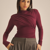 Elegant Draped Padded Long Sleeve / 葡萄茶(burgundy)