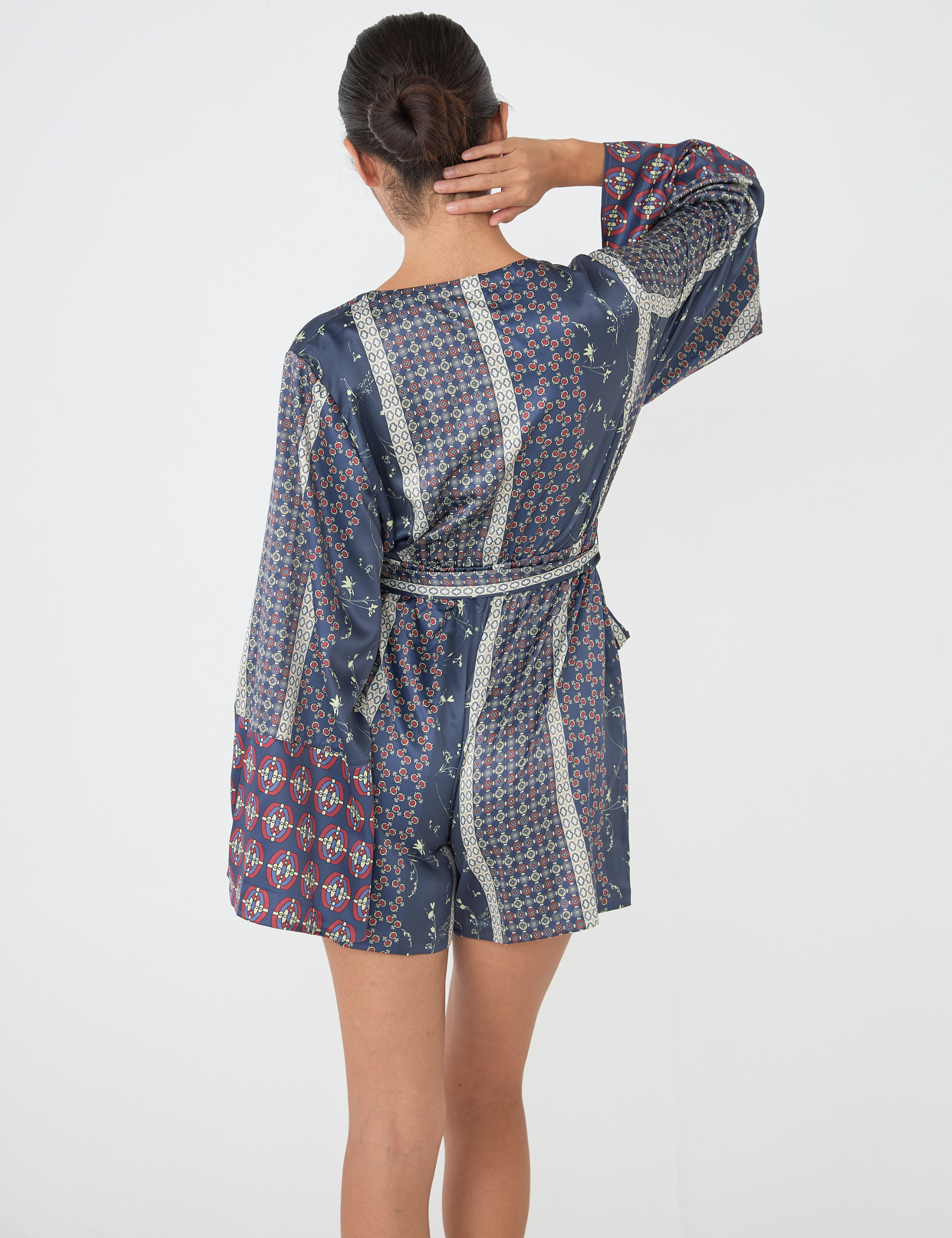 Oriental Silky Kimono Culotte Dress / Navy