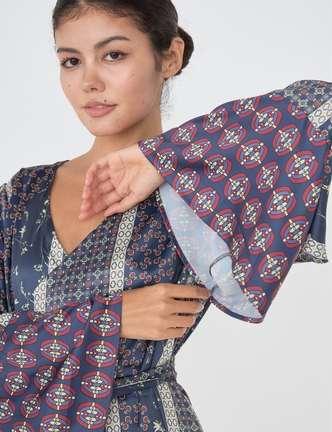 Oriental Silky Kimono Culotte Dress / Navy