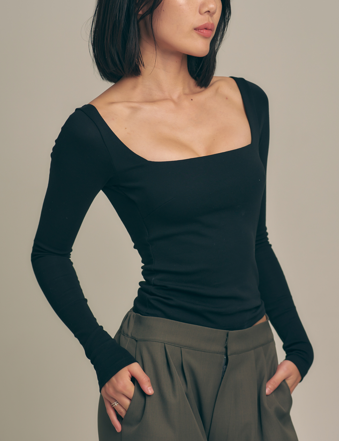 Dreamy×WABISABI long sleeve top / 墨(black)